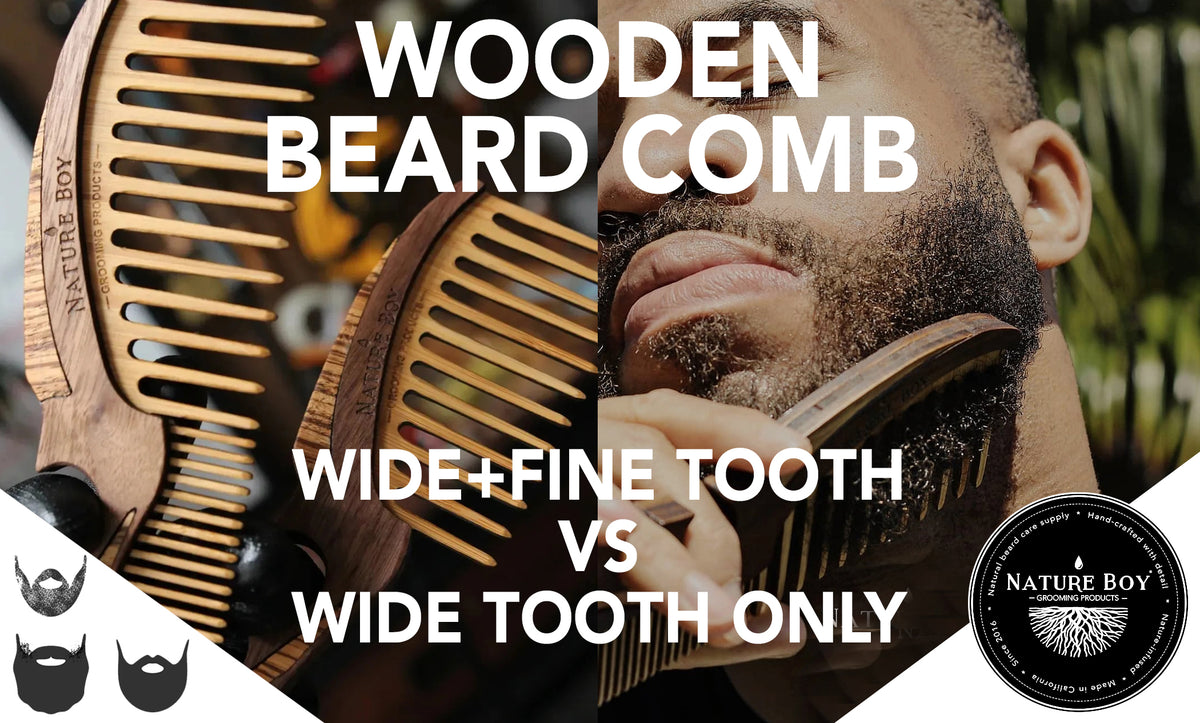 Wooden Beard Combs Wide + Fine tooth vs Wide tooth Nature Boy Products