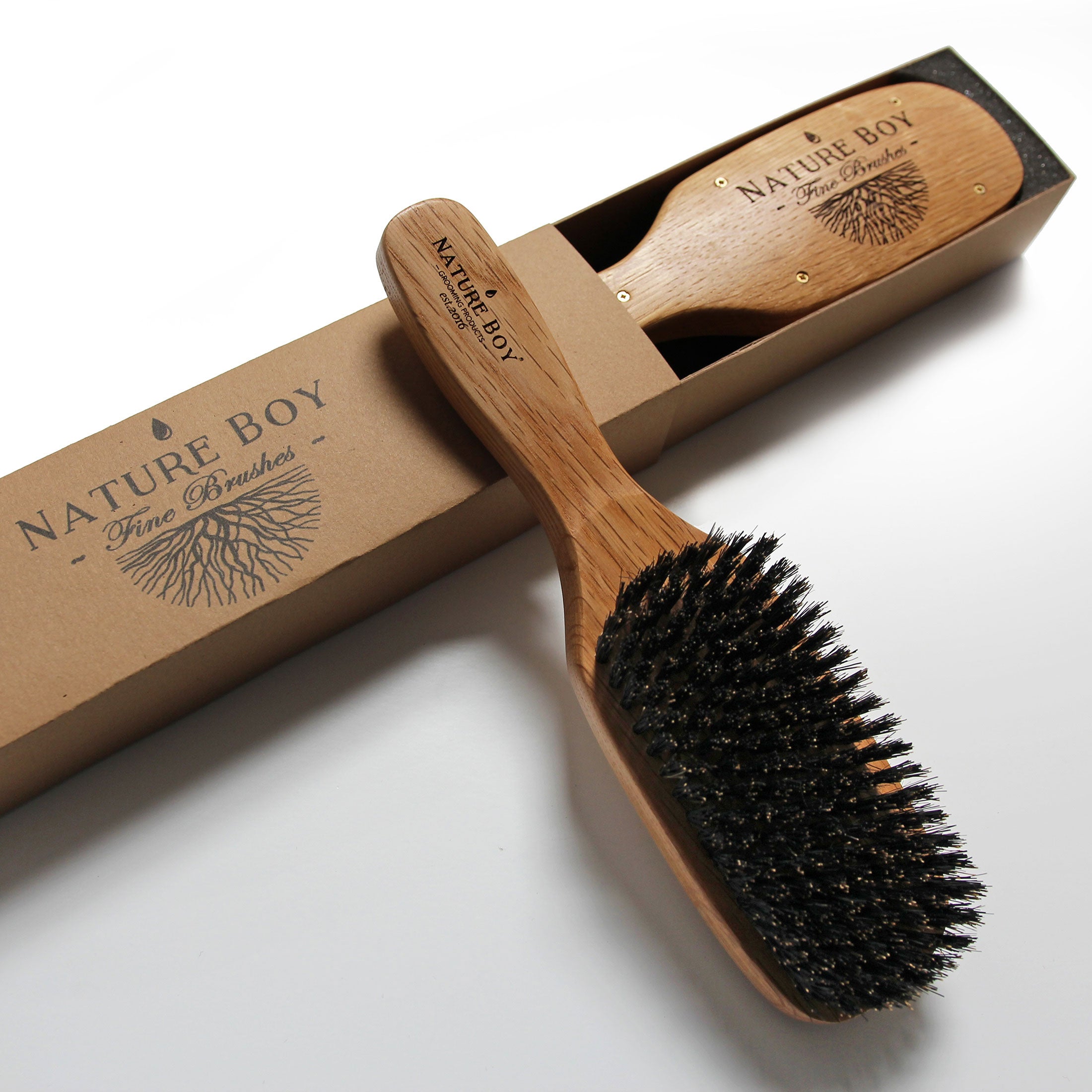 nature boy grooming products long handle boar bristle hair wave brush firm oak wood 100% natural 2