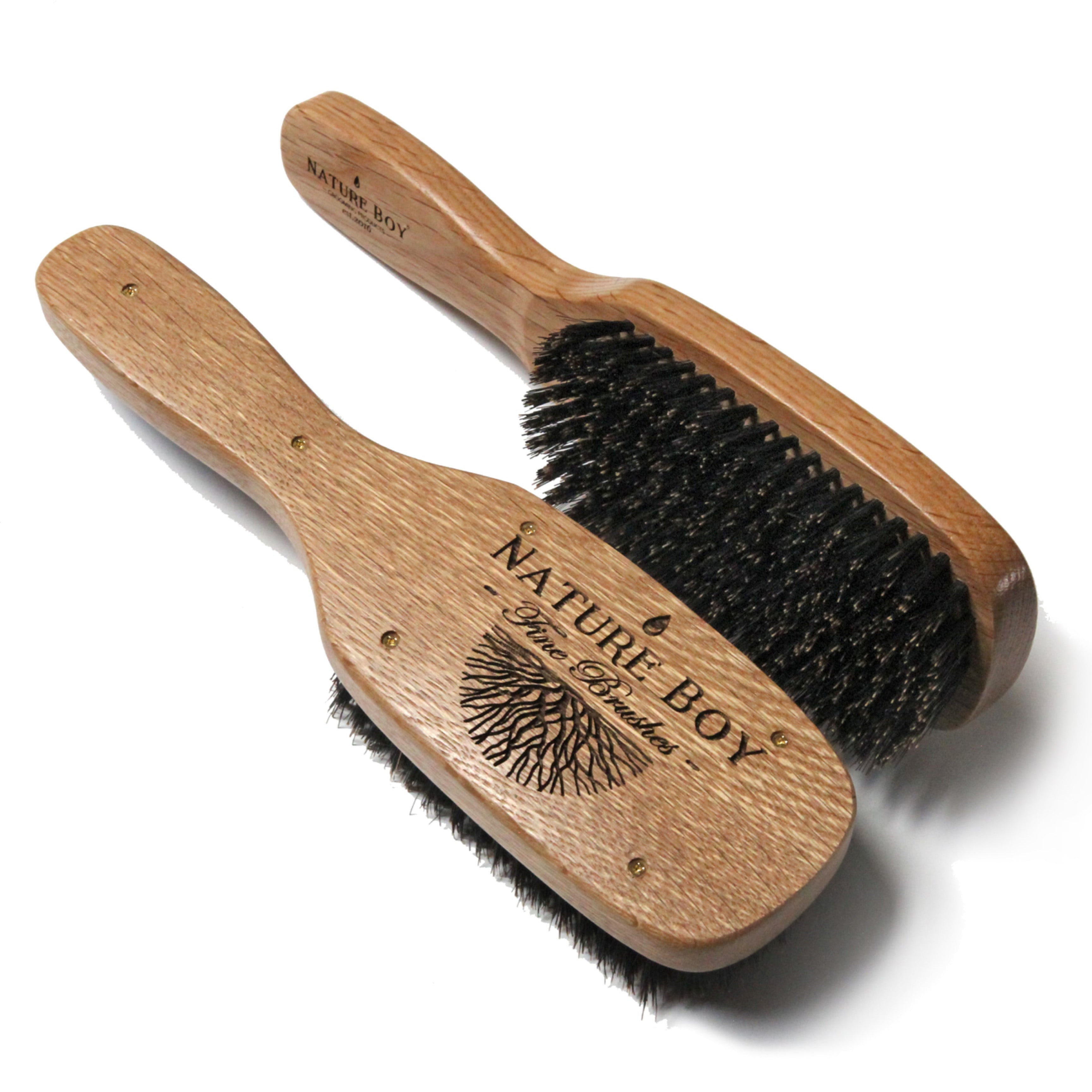 nature boy grooming products long handle boar bristle hair wave brush firm oak wood 100% natural