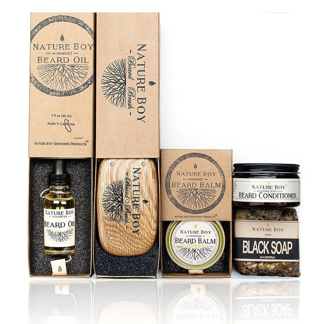 nature boy grooming products beardsman's gift set with firm bristle beard brush