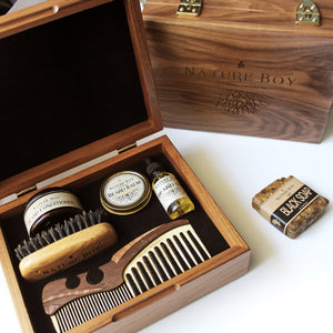 Deluxe Beard Grooming Kit w/ Wooden Connoisseur's Grooming Box